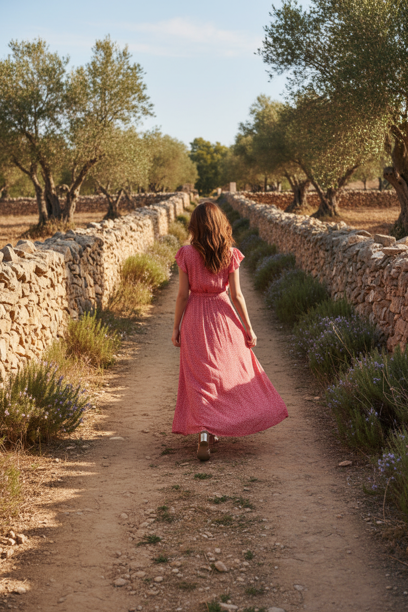 Maxi-Wickelkleid Rot Blümchen-Print mit Beinschlitz – LACLARA mediterrane Mode