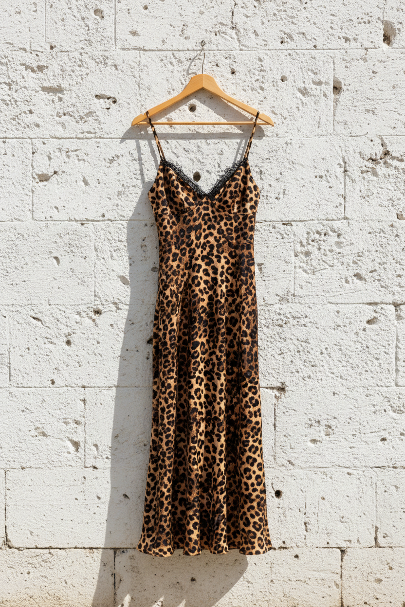 Leoparden Slip Dress Maxi mit Spitze Paris – LACLARA mediterrane Mode