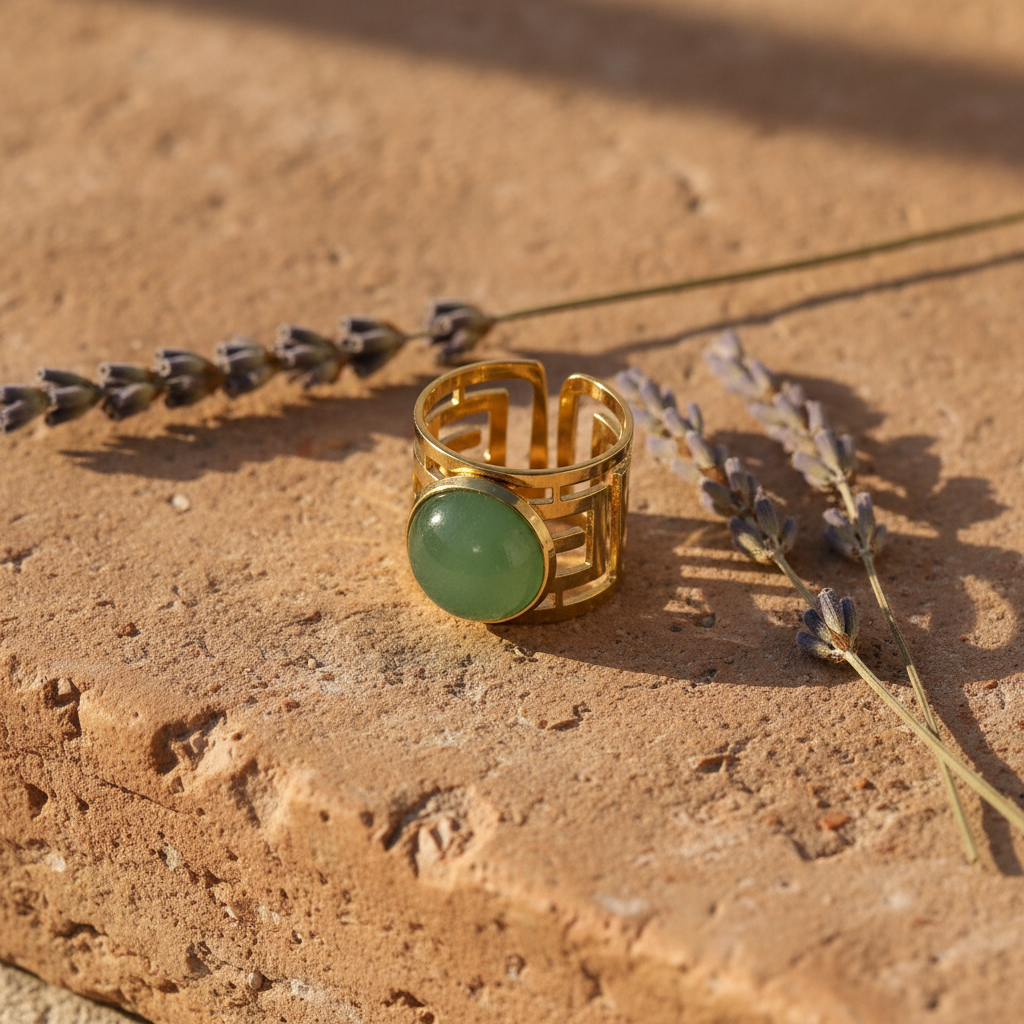 Statement Ring Gold mit grünem Stein – LACLARA mediterrane Mode