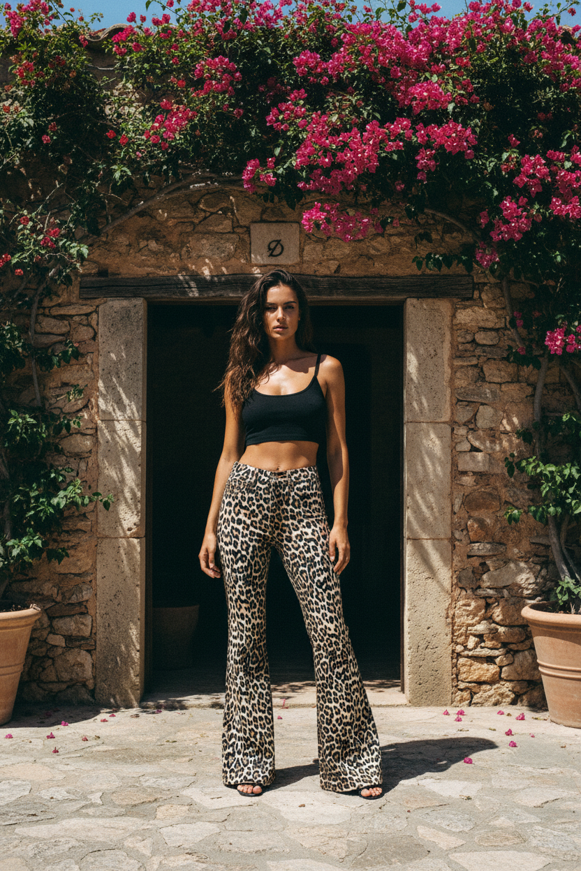 Flared Jeans Leopard Print Bio-Baumwolle – LACLARA mediterrane Mode