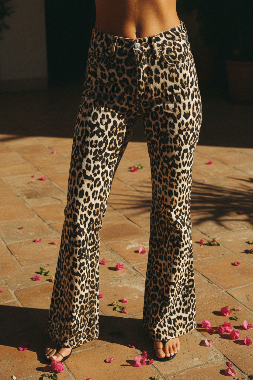 Flared Jeans Leopard Print Bio-Baumwolle – LACLARA mediterrane Mode