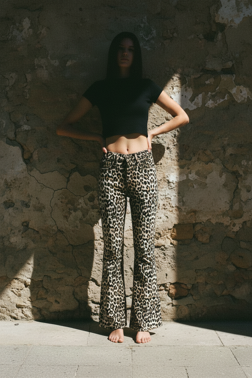 Flared Jeans Leopard Print Bio-Baumwolle – LACLARA mediterrane Mode