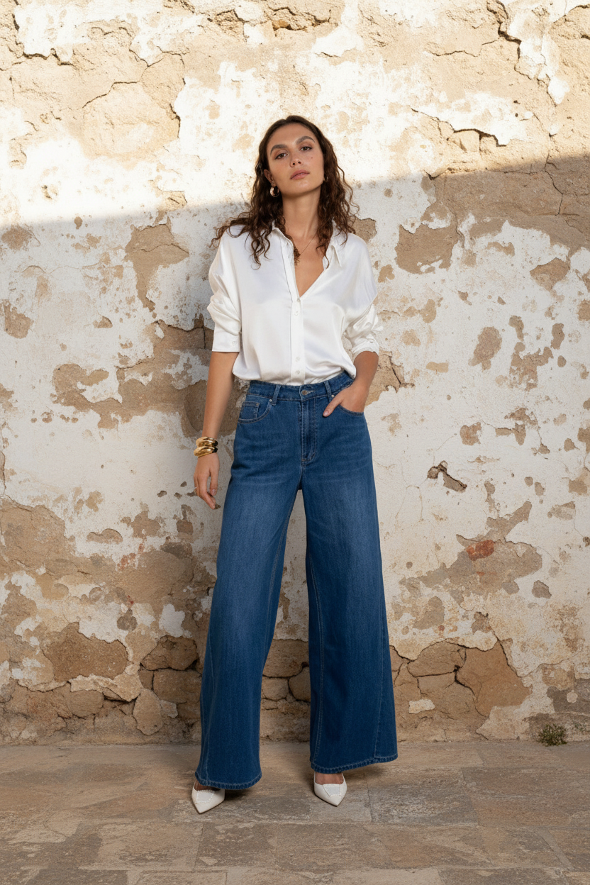 Wide-Leg Jeans Blau High Waist – LACLARA mediterrane Mode