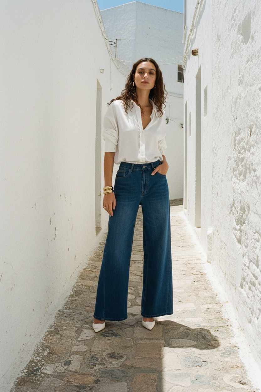 Wide-Leg Jeans Blau High Waist – LACLARA mediterrane Mode