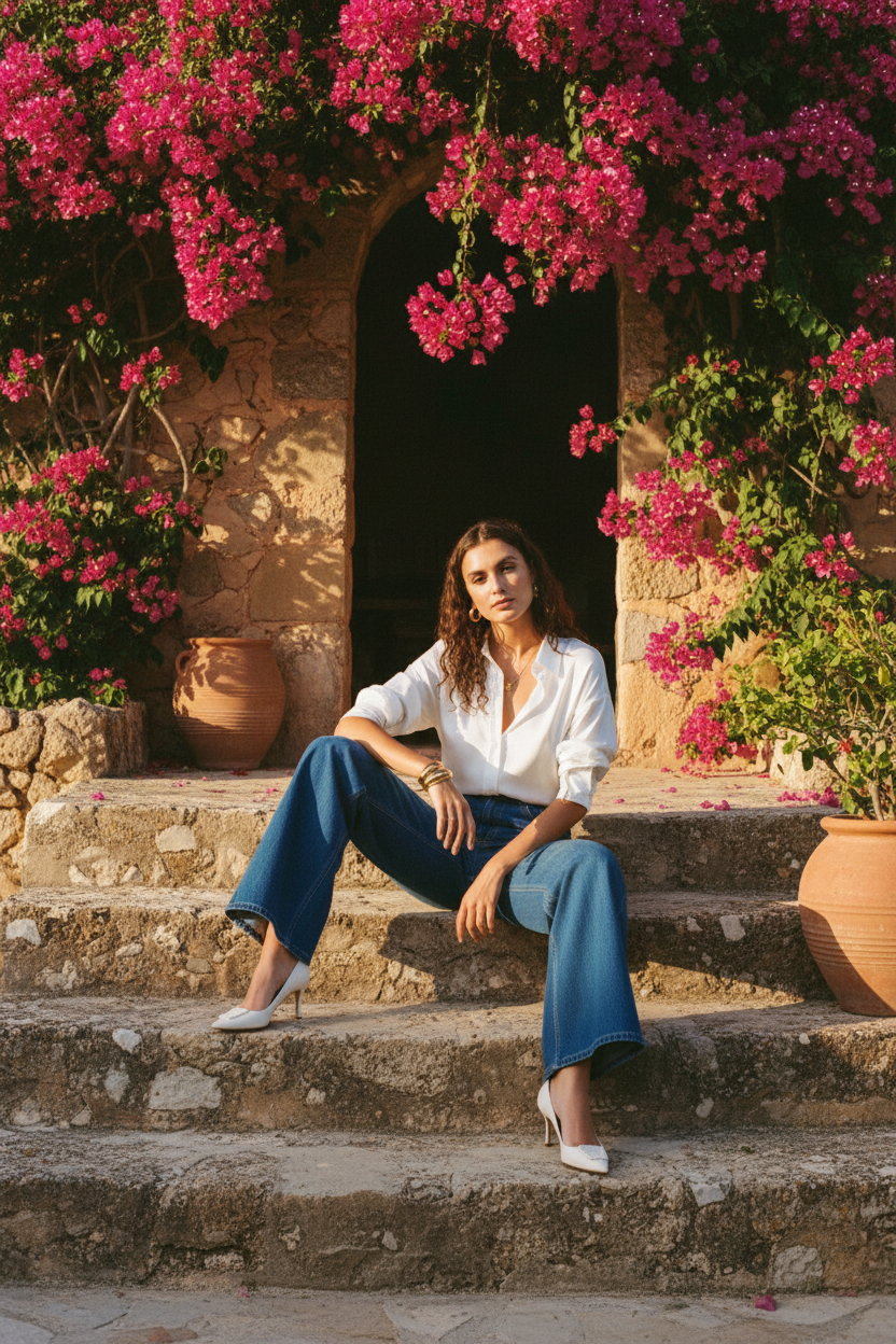Wide-Leg Jeans Blau High Waist – LACLARA mediterrane Mode