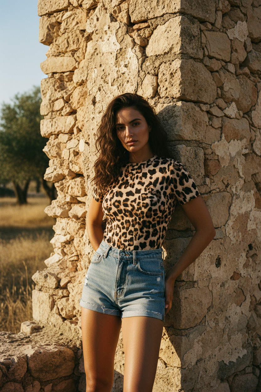 Body Leopard Print Kurzarm – LACLARA mediterrane Mode