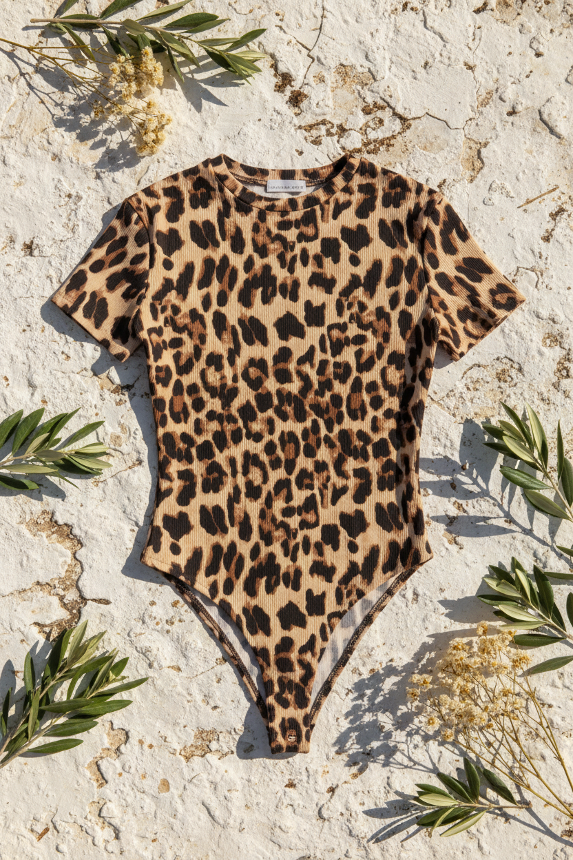 Body Leopard Print Kurzarm – LACLARA mediterrane Mode