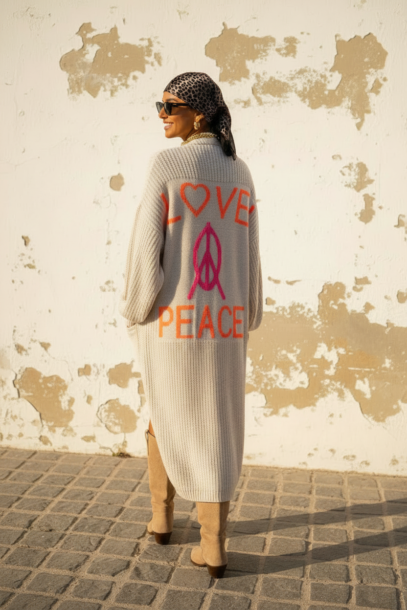 Cardigan Love & Peace sitzend Cowboy Boots