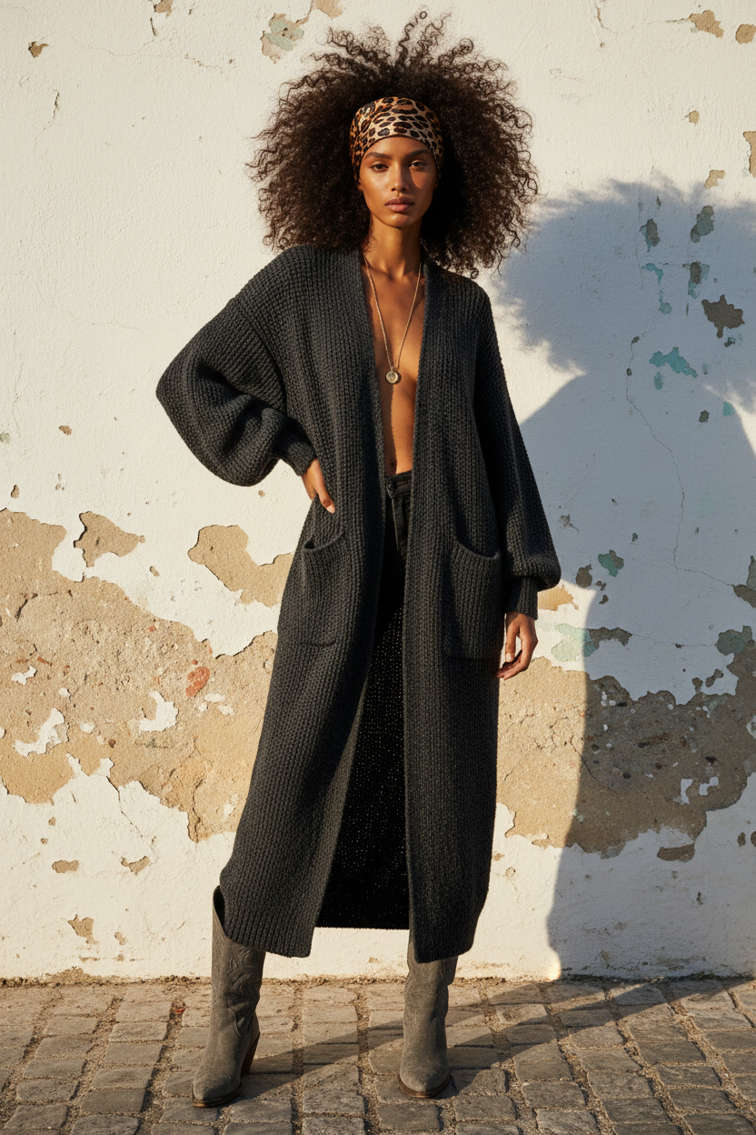 Oversize Strickjacke Schwarz – Lookbook Shot 1