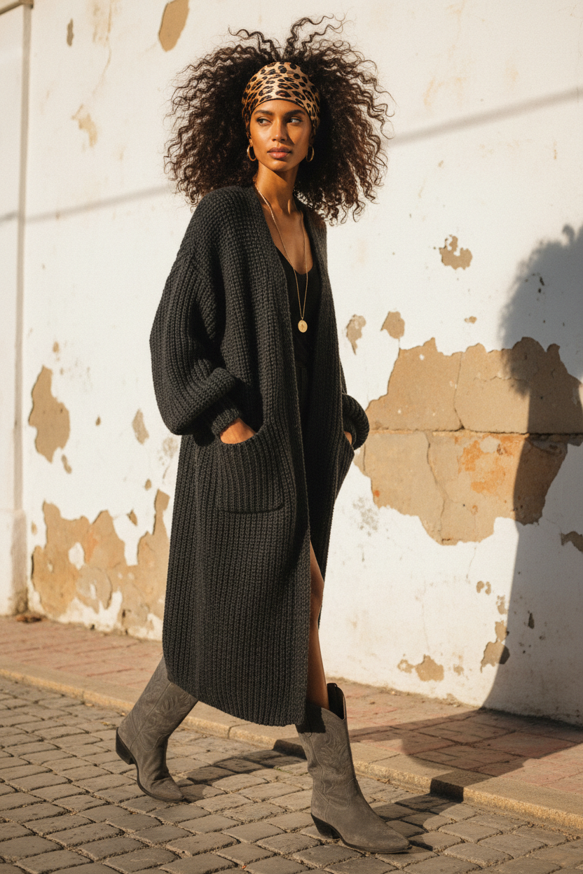 Oversize Strickjacke Schwarz – Lookbook Shot 2