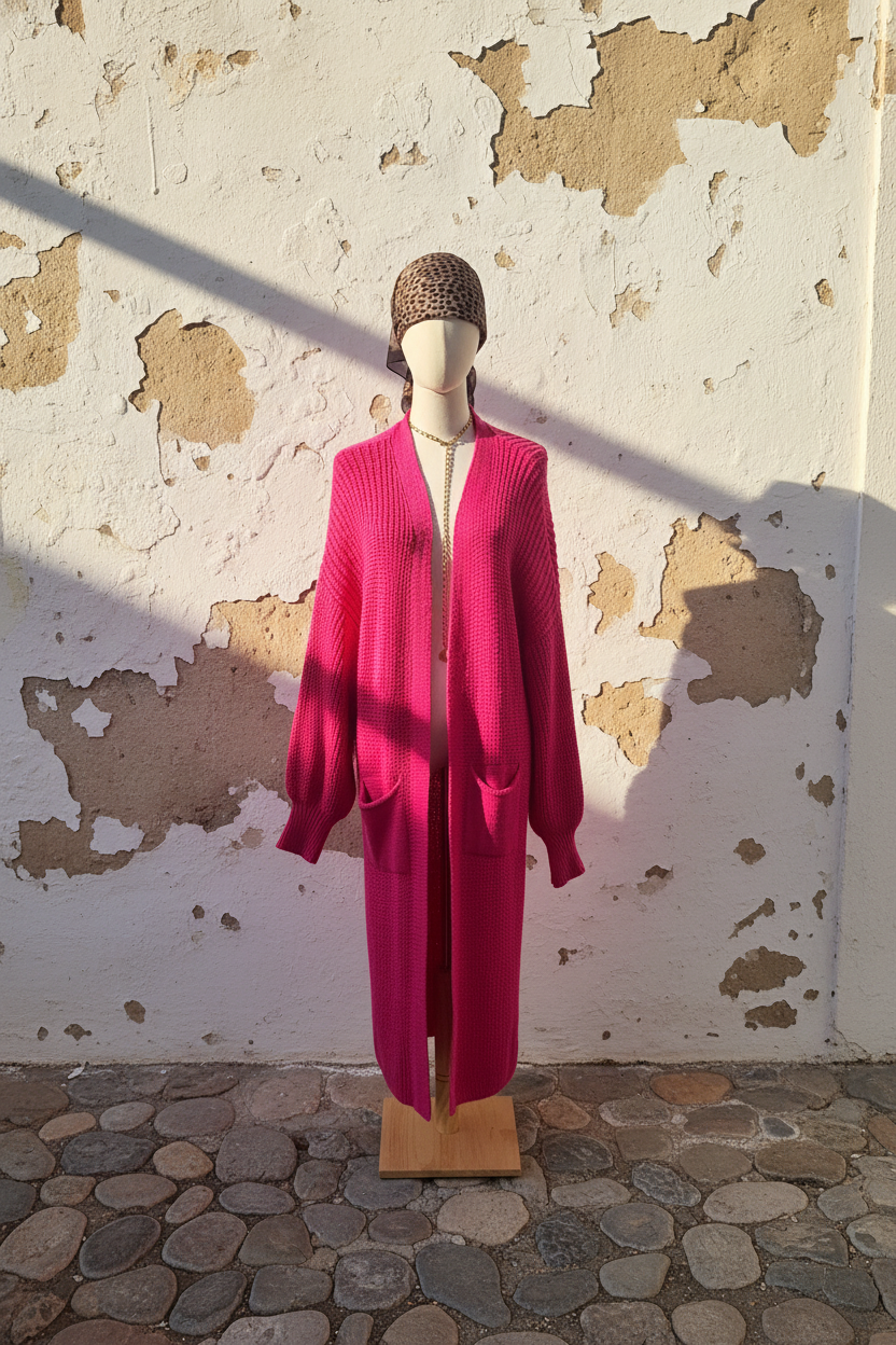 Oversize Strickjacke Pink – Rückansicht Mannequin