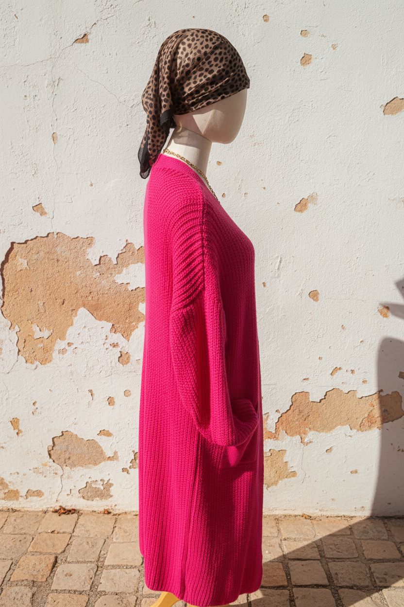 Oversize Strickjacke Pink – Model Frontansicht