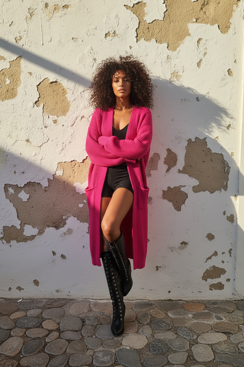 Oversize Strickjacke Pink – Frontansicht Mannequin