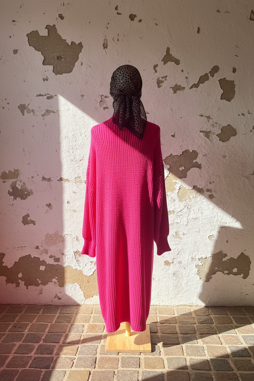 Oversize Strickjacke Pink – Model Detailansicht