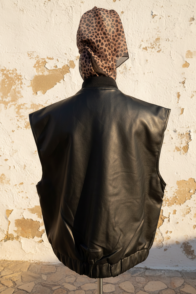 Kunstleder Weste – Model hockend