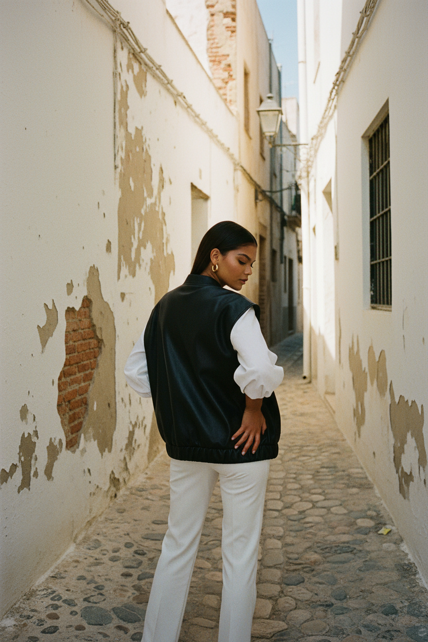 Kunstleder Weste – Model Pose