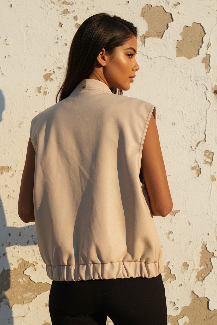 Kunstleder Bomber Weste Beige – LACLARA mediterrane Mode