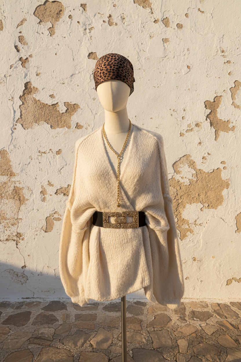 Oversized Cardigan Beige - Model mit Jeans
