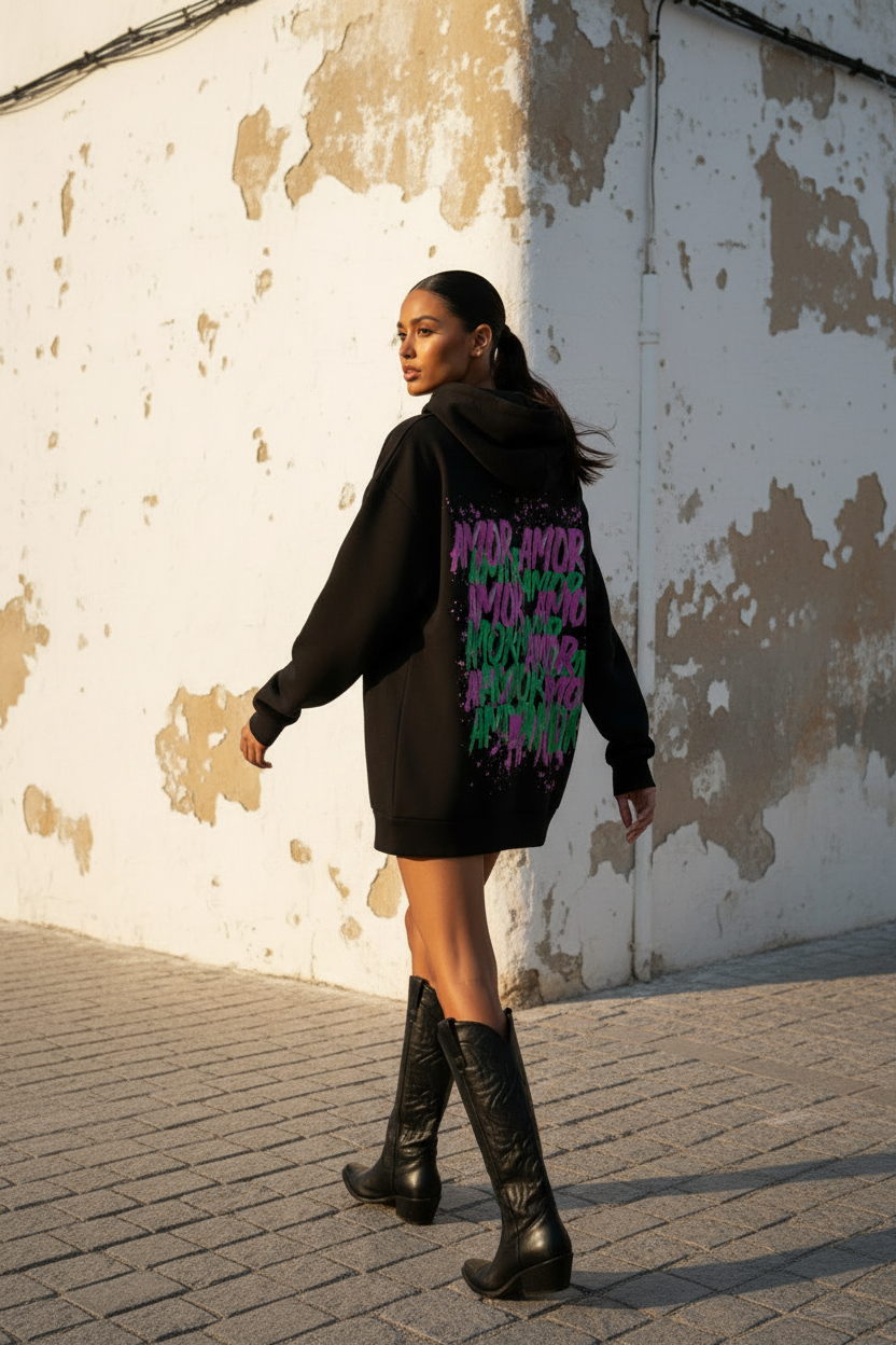 Oversized Hoodie Schwarz Amor Print - Detail 1