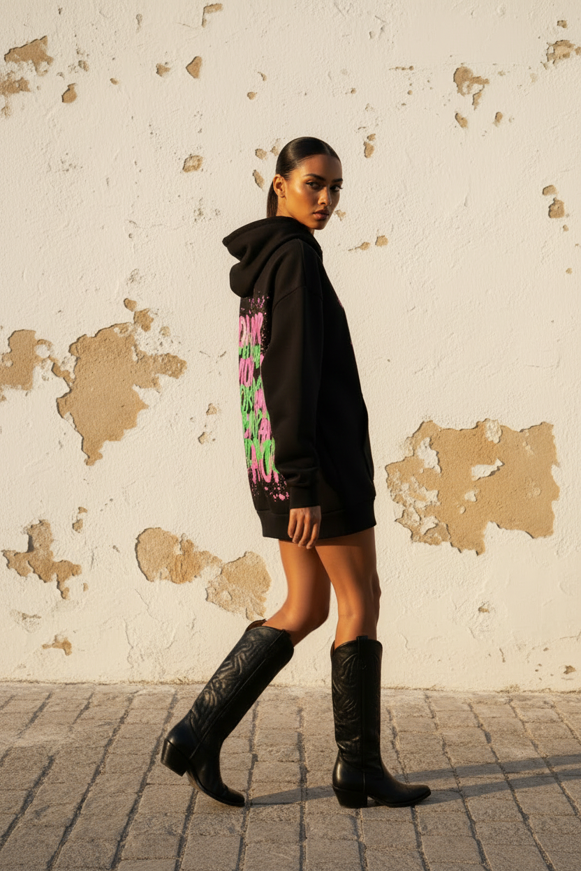 Oversized Hoodie Schwarz Amor Print - Detail 3