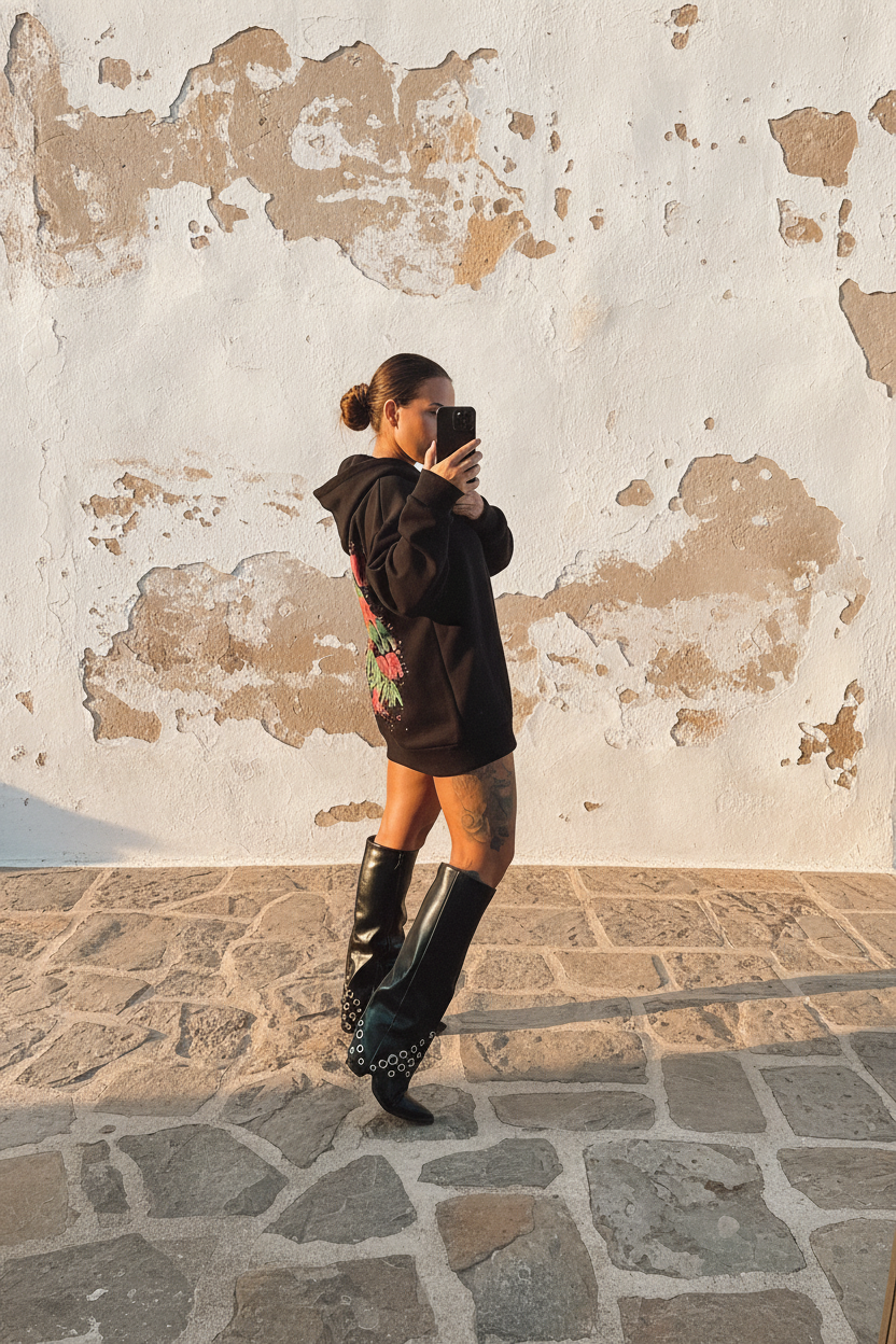 Oversized Hoodie Schwarz Amor Print - Detail 4