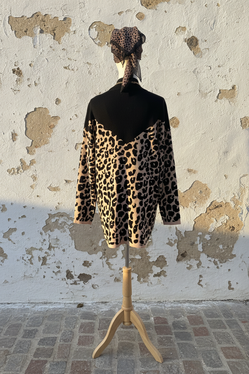 Strickkleid Leopard – Mannequin Rückenansicht