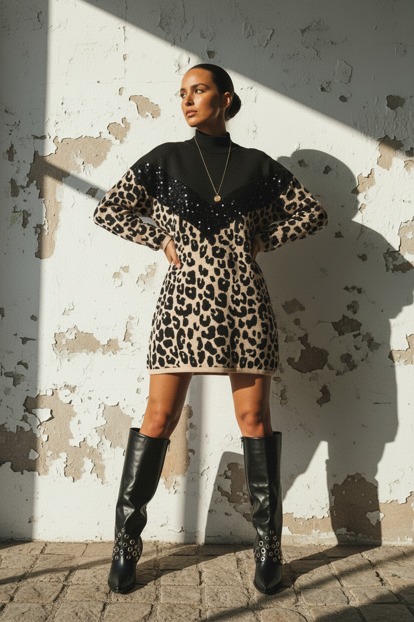 Strickkleid Leopard Pailletten – weiteres Foto