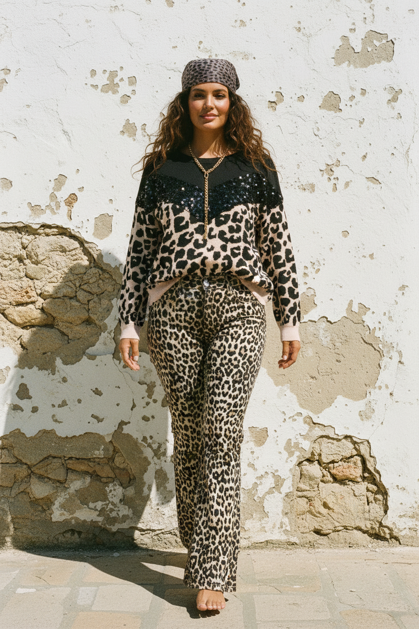 Leopard Pullover mit Pailletten – Detailansicht