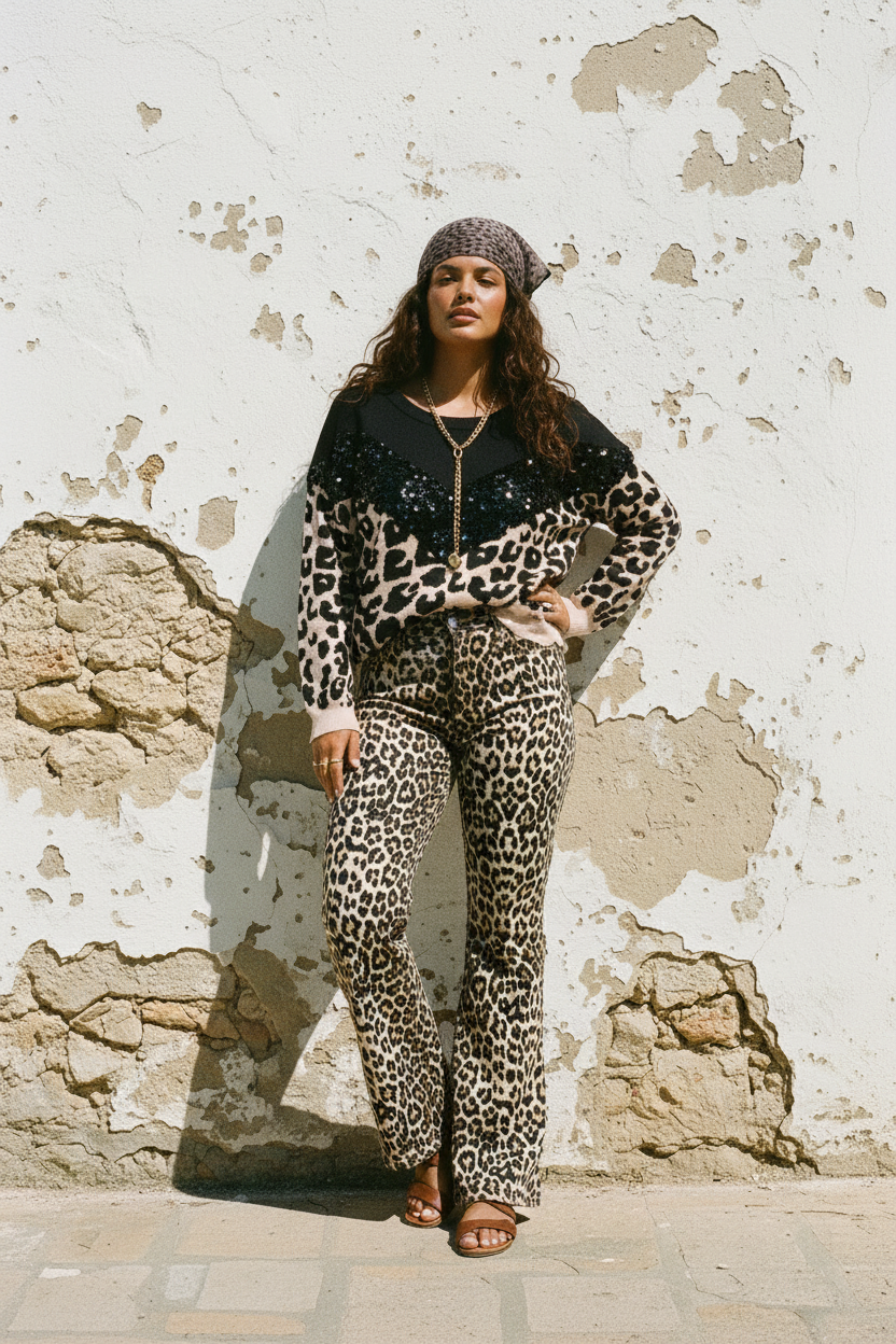 Leopard Pullover mit Pailletten – Weiterer Look