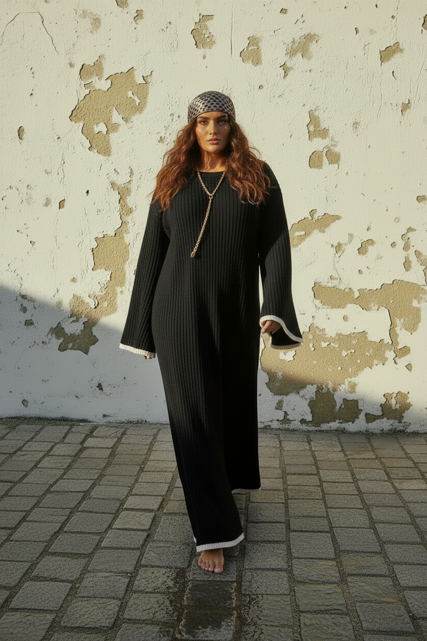 Schwarzes Strickkleid Maxi – Weiterer Look