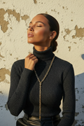 Schwarzer Glitzer Rollkragen Pullover – Lookbook