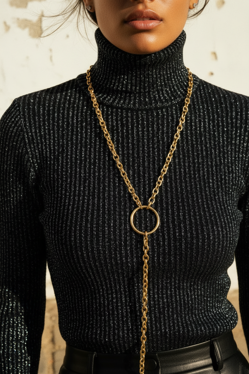 Schwarzer Glitzer Rollkragen Pullover – Lookbook
