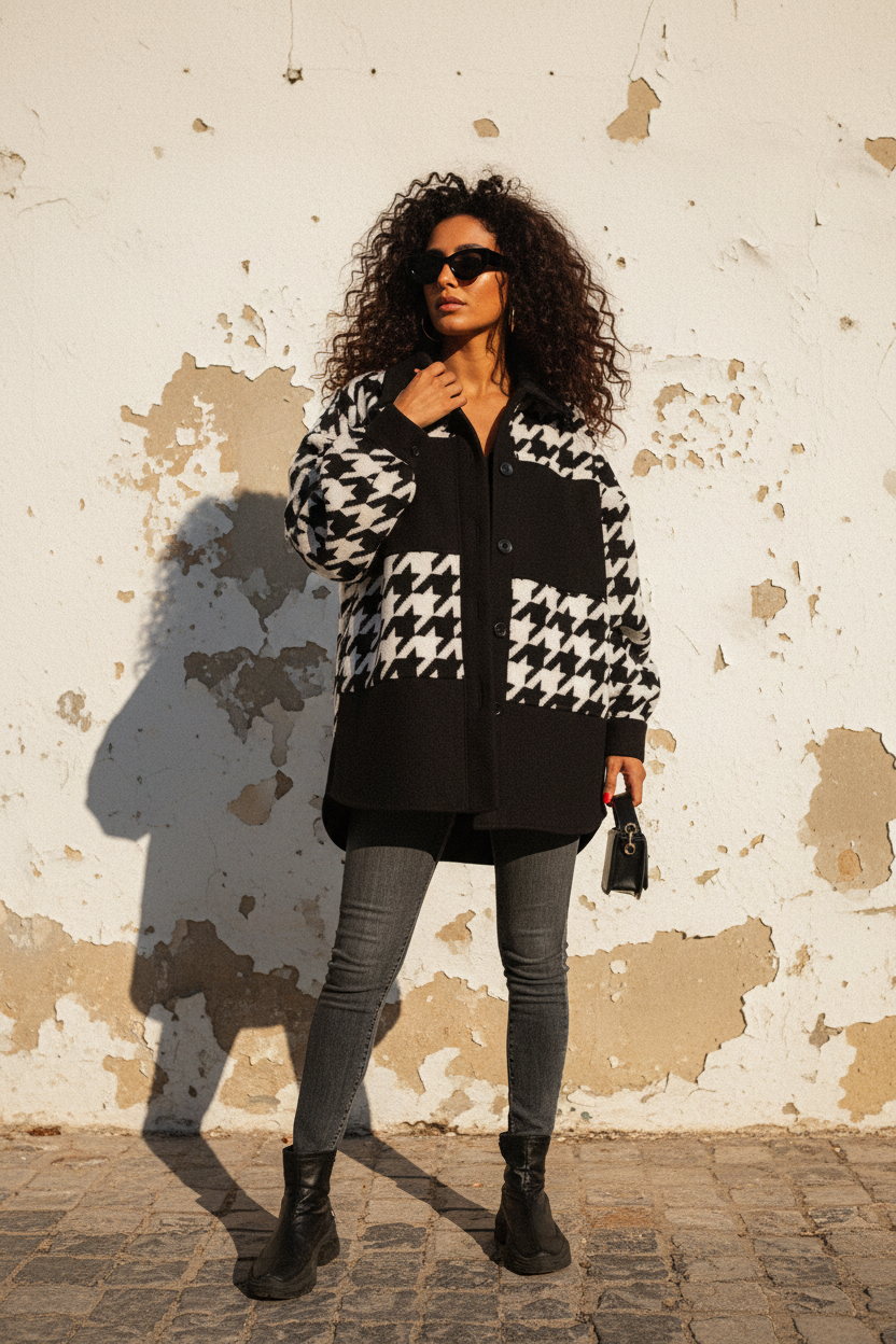 Oversized Hahnentritt Jacke – Lookbook Shot
