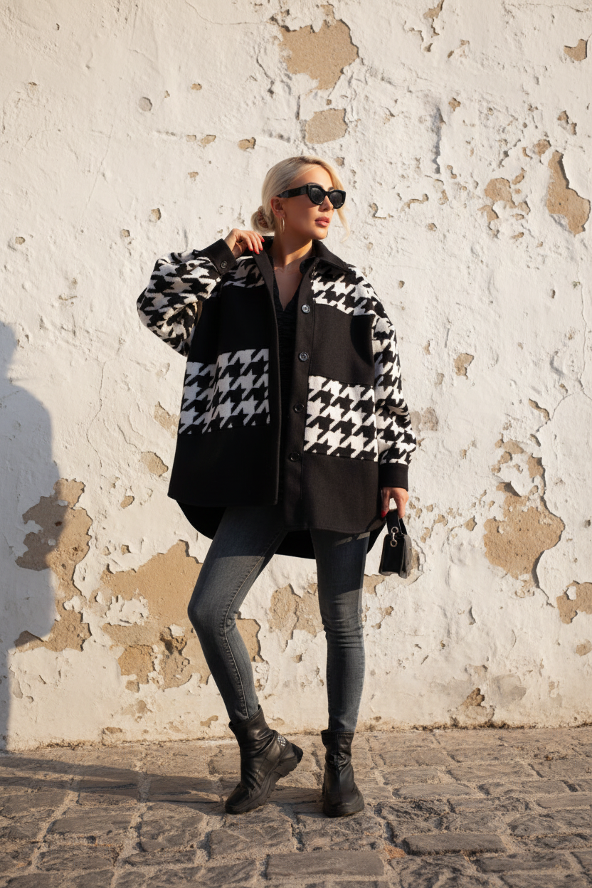 Oversized Hahnentritt Jacke – Lookbook Shot