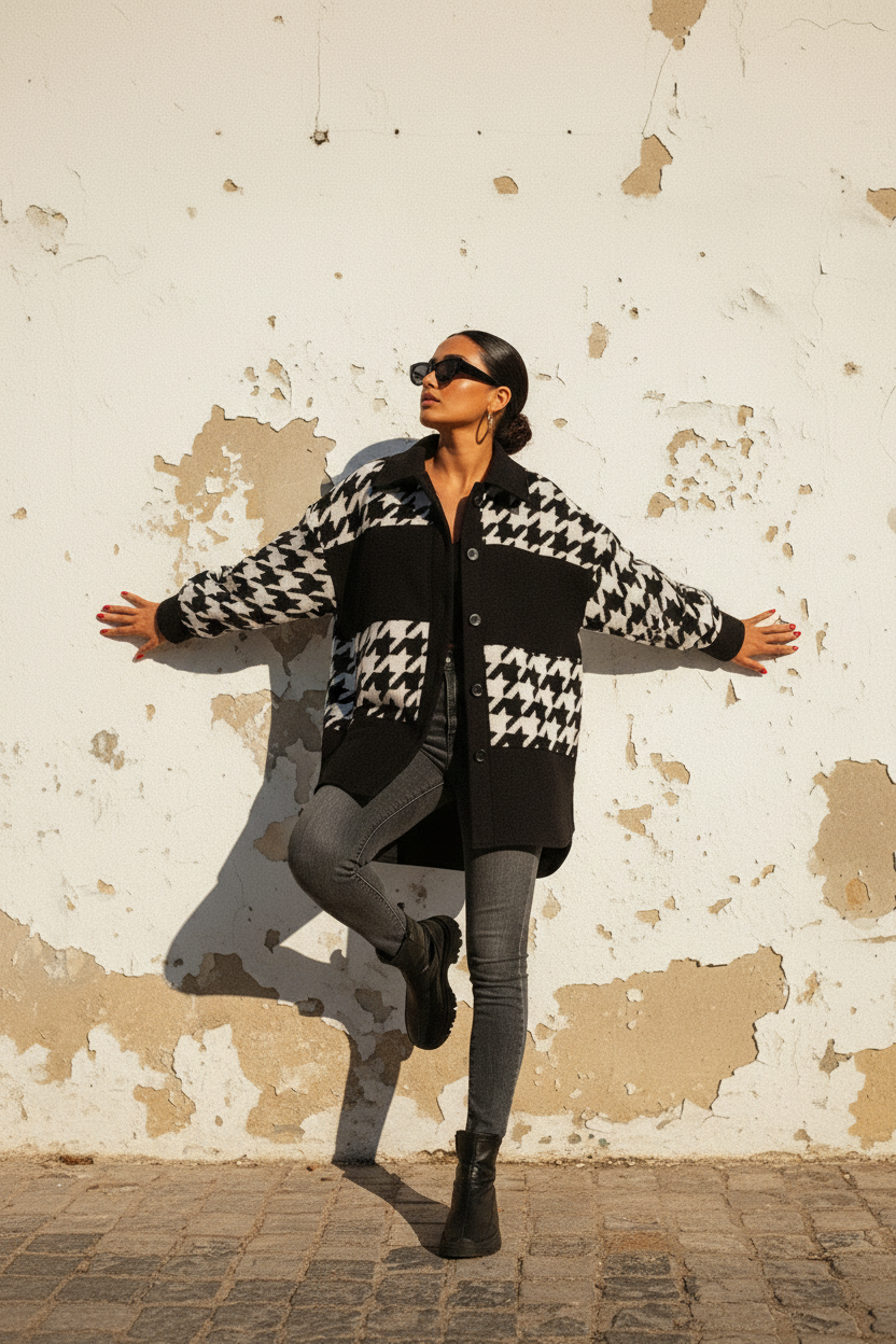 Oversized Hahnentritt Jacke – Lookbook Shot