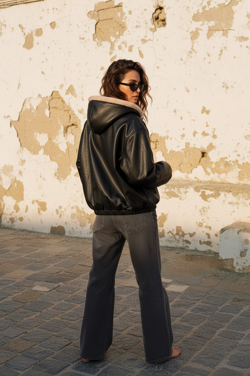 Wendejacke Fellimitat beige offen – Detail