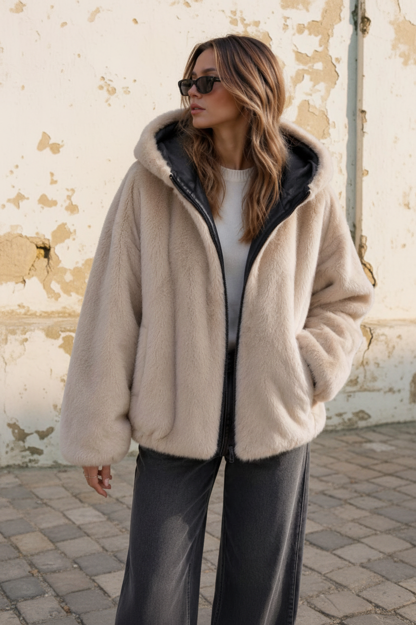 Wendejacke Kunstleder schwarz – offen