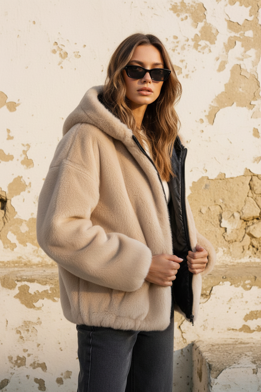 Wendejacke Fellimitat beige – Produktdetail