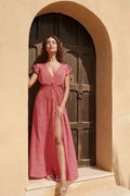 Maxi-Wickelkleid Rot Blümchen-Print mit Beinschlitz