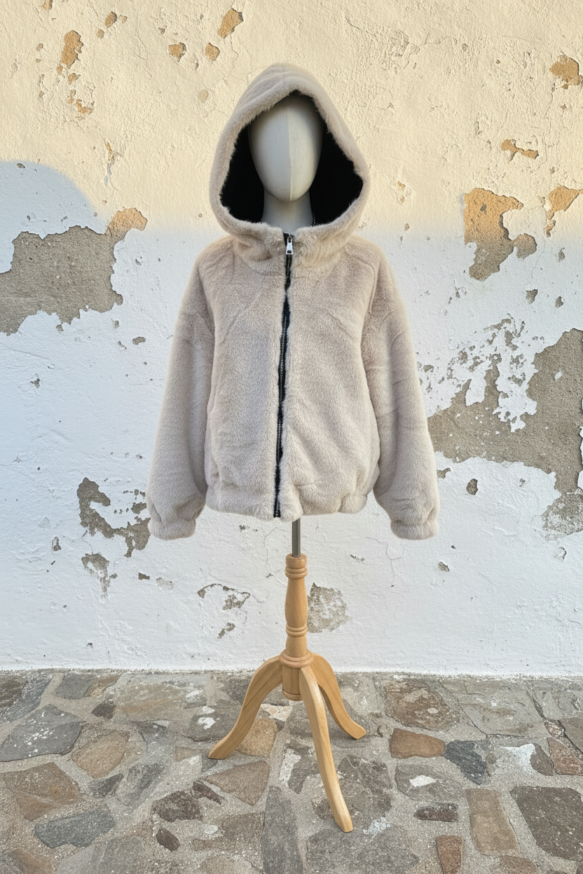 Wendejacke Kunstleder & Fellimitat mit Kapuze – LACLARA mediterrane Mode