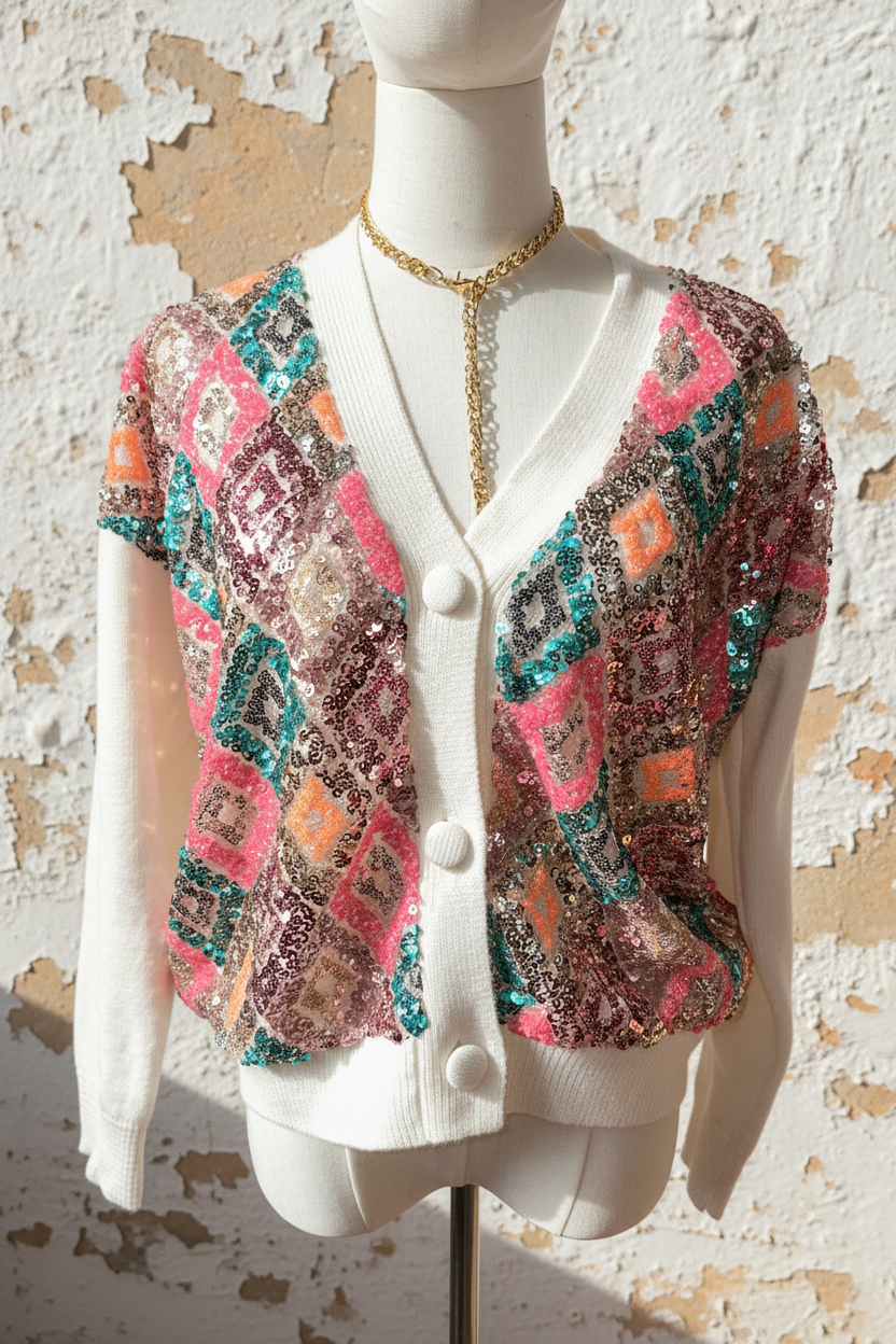 Pailletten Cardigan Frontansicht – Model stehend