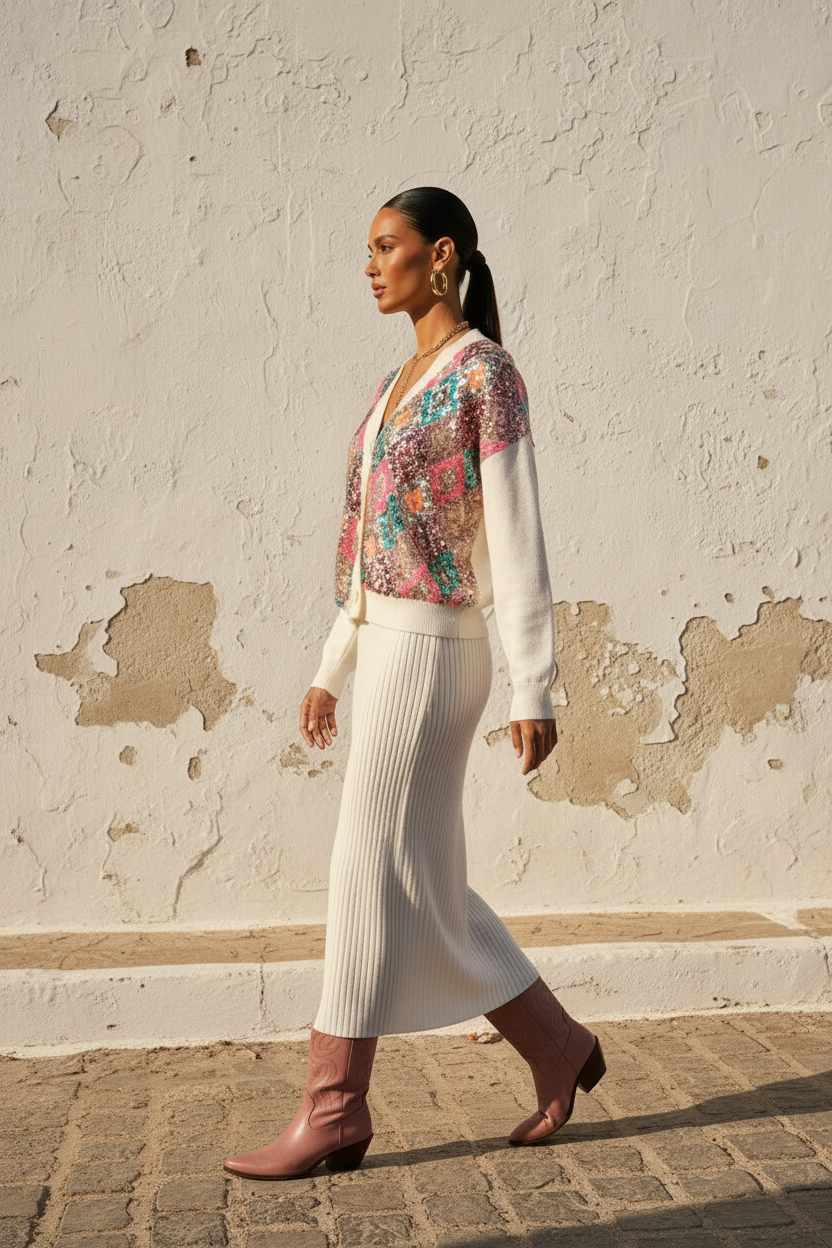 Pailletten Cardigan Creme – LACLARA mediterrane Mode
