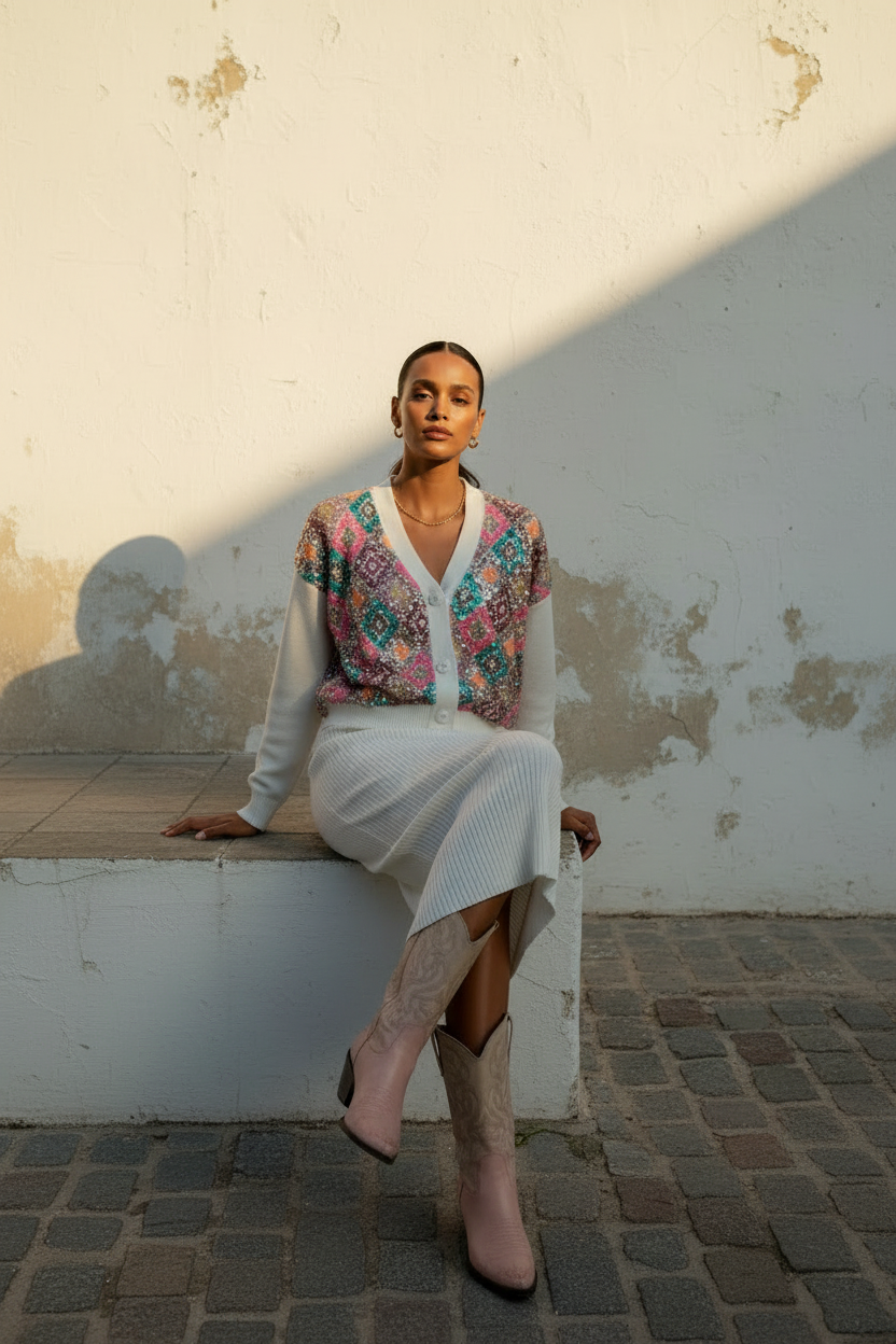 Pailletten Cardigan Creme – LACLARA mediterrane Mode