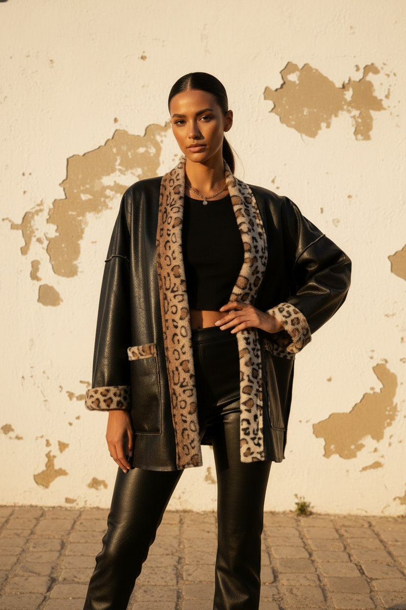 Wende-Blazer Leo-Seite – Model Rückenansicht