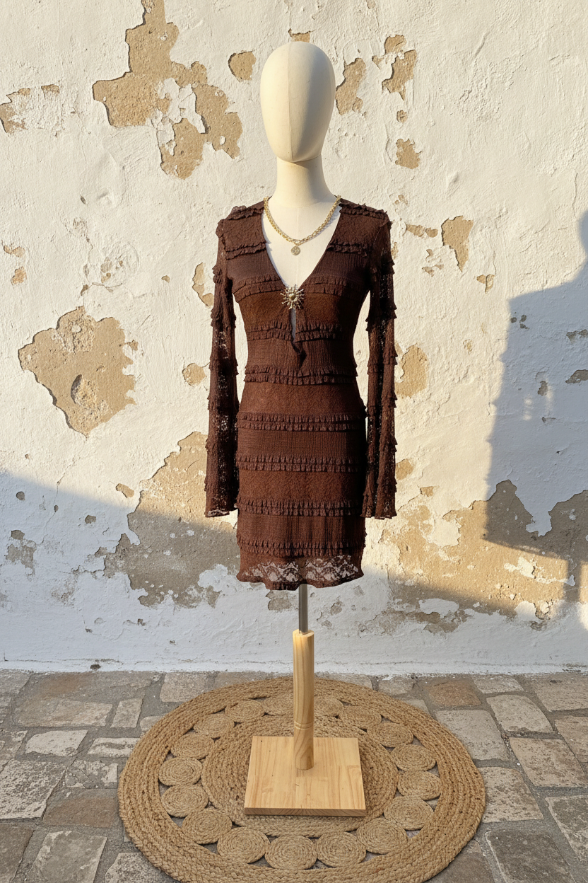 Braunes Spitzenkleid – Mannequin Seitenansicht