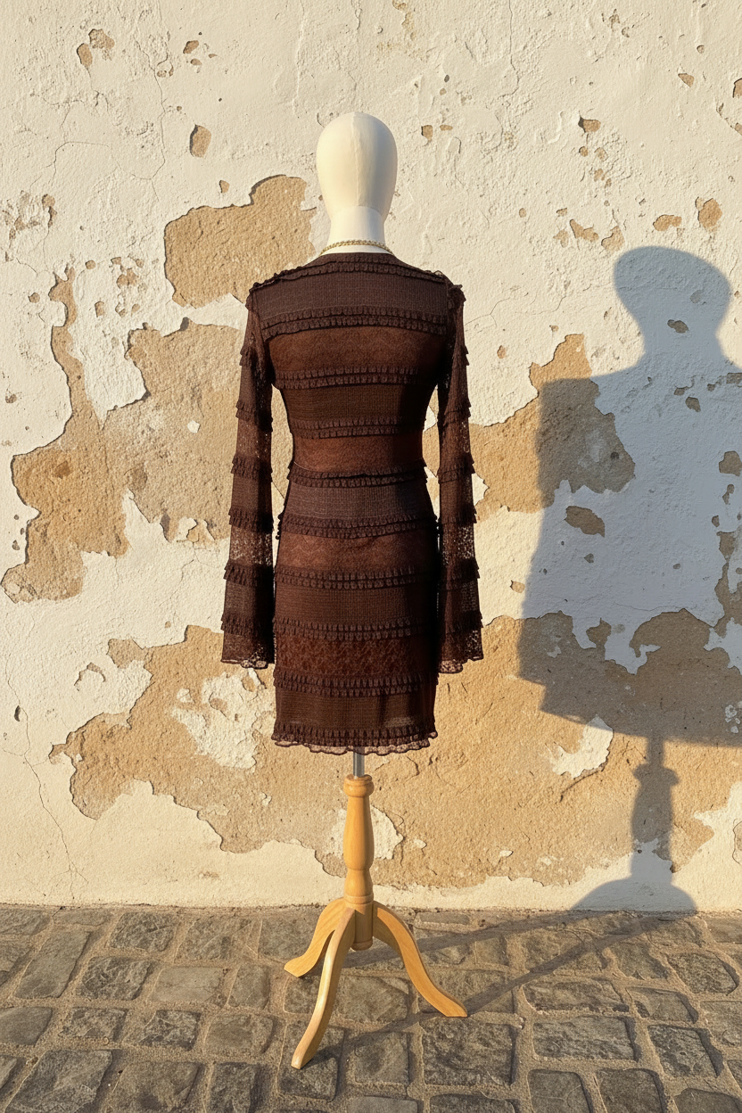 Braunes Spitzenkleid – Model Seitenansicht