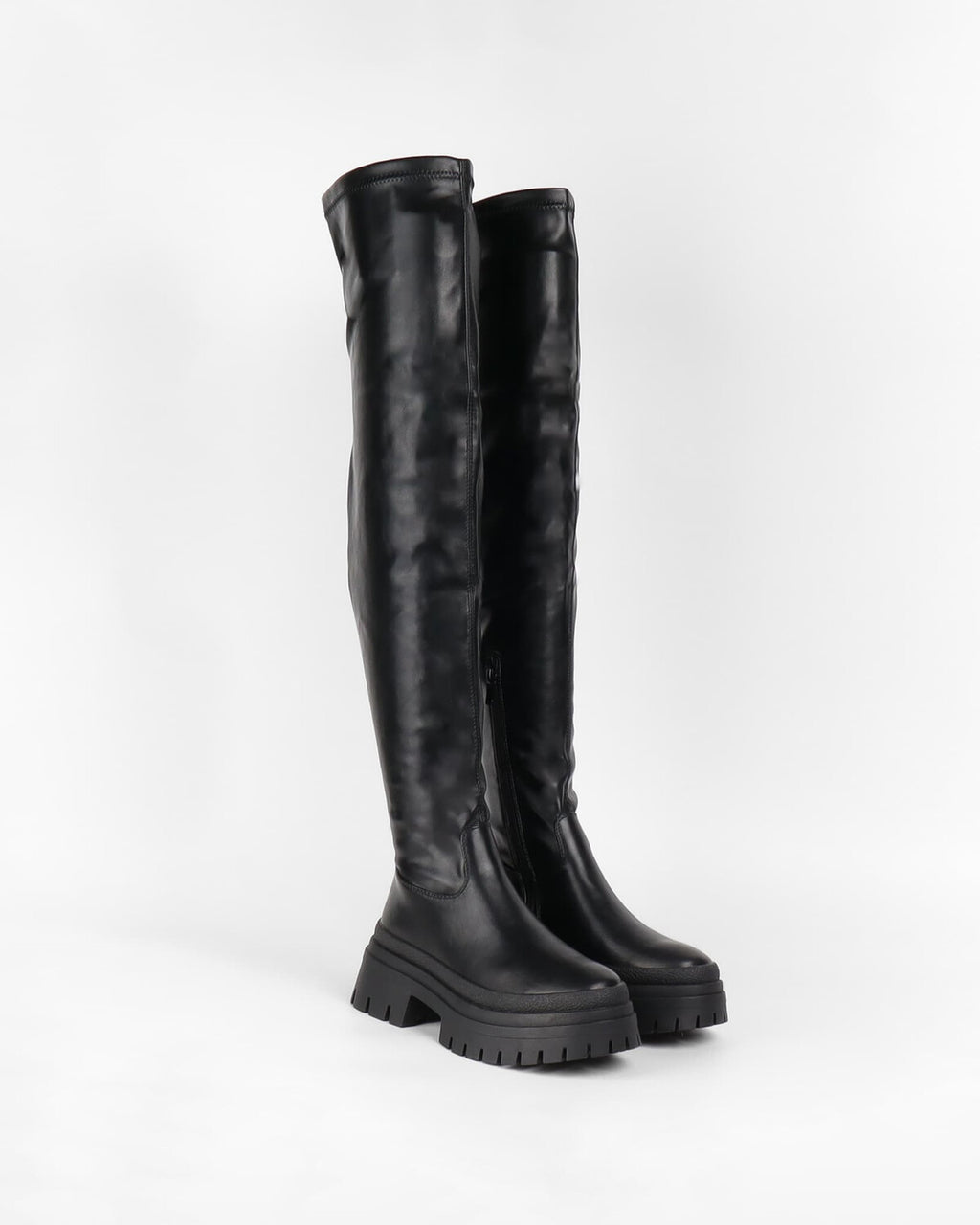 Overknee Boots Schwarz Chunky-Sohle Kunstleder – LACLARA mediterrane Mode