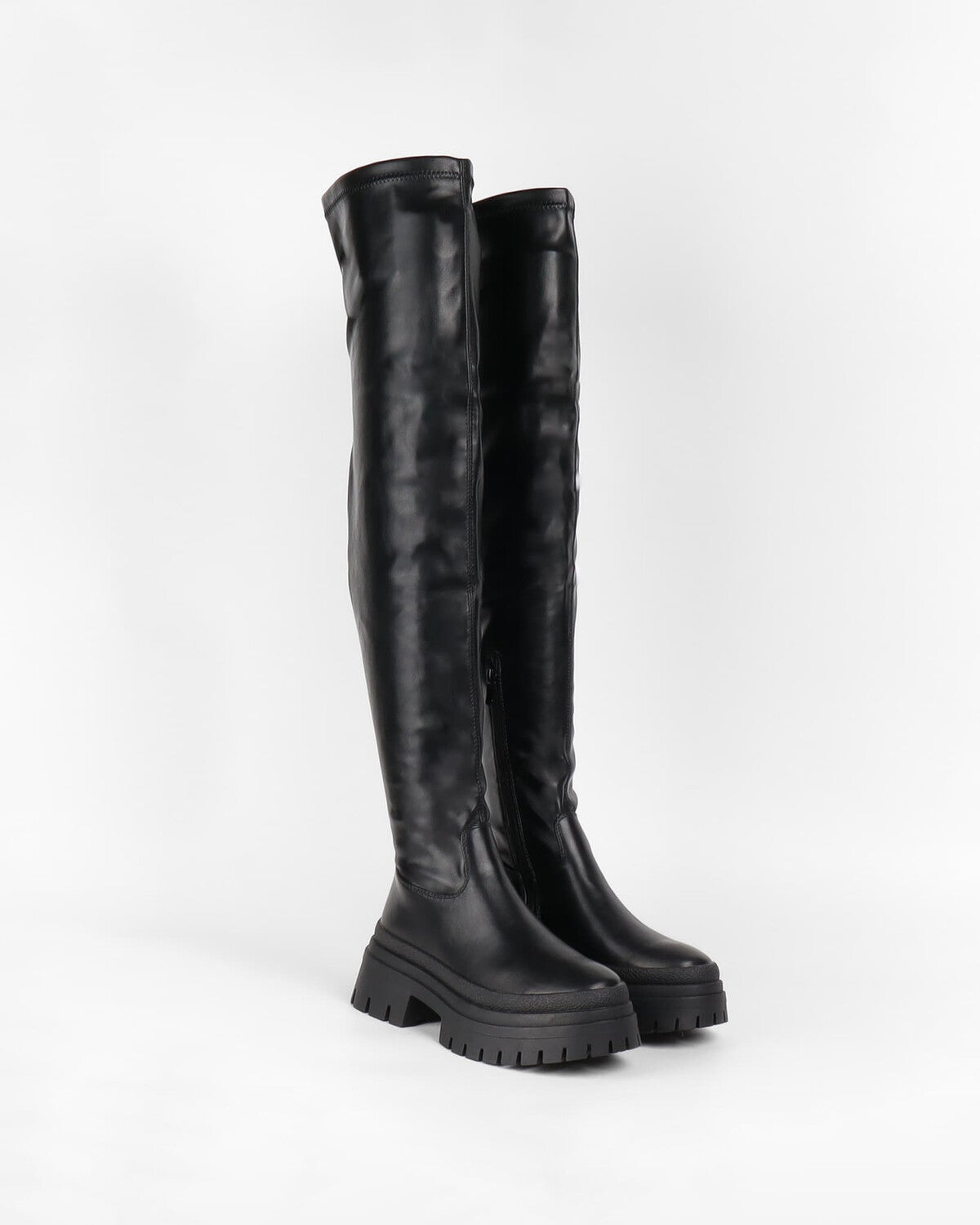 Overknee Boots Schwarz Chunky-Sohle Kunstleder – LACLARA mediterrane Mode