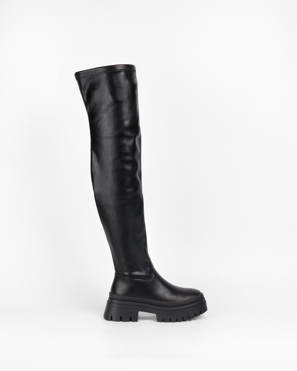 Overknee Boots Schwarz Chunky-Sohle Kunstleder – LACLARA mediterrane Mode