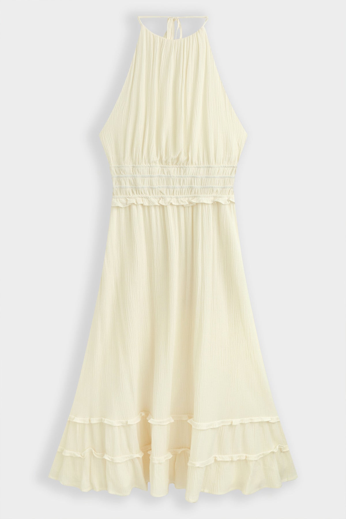 Viskose Sommerkleid mit Rückenausschnitt — Creme – LACLARA mediterrane Mode